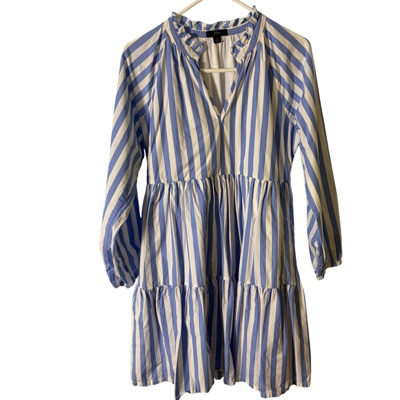 J. Crew Dresses & Skirts - J Crew Womens Tiered Popover Dress Blue White Cotton Mini M Coastal Resort